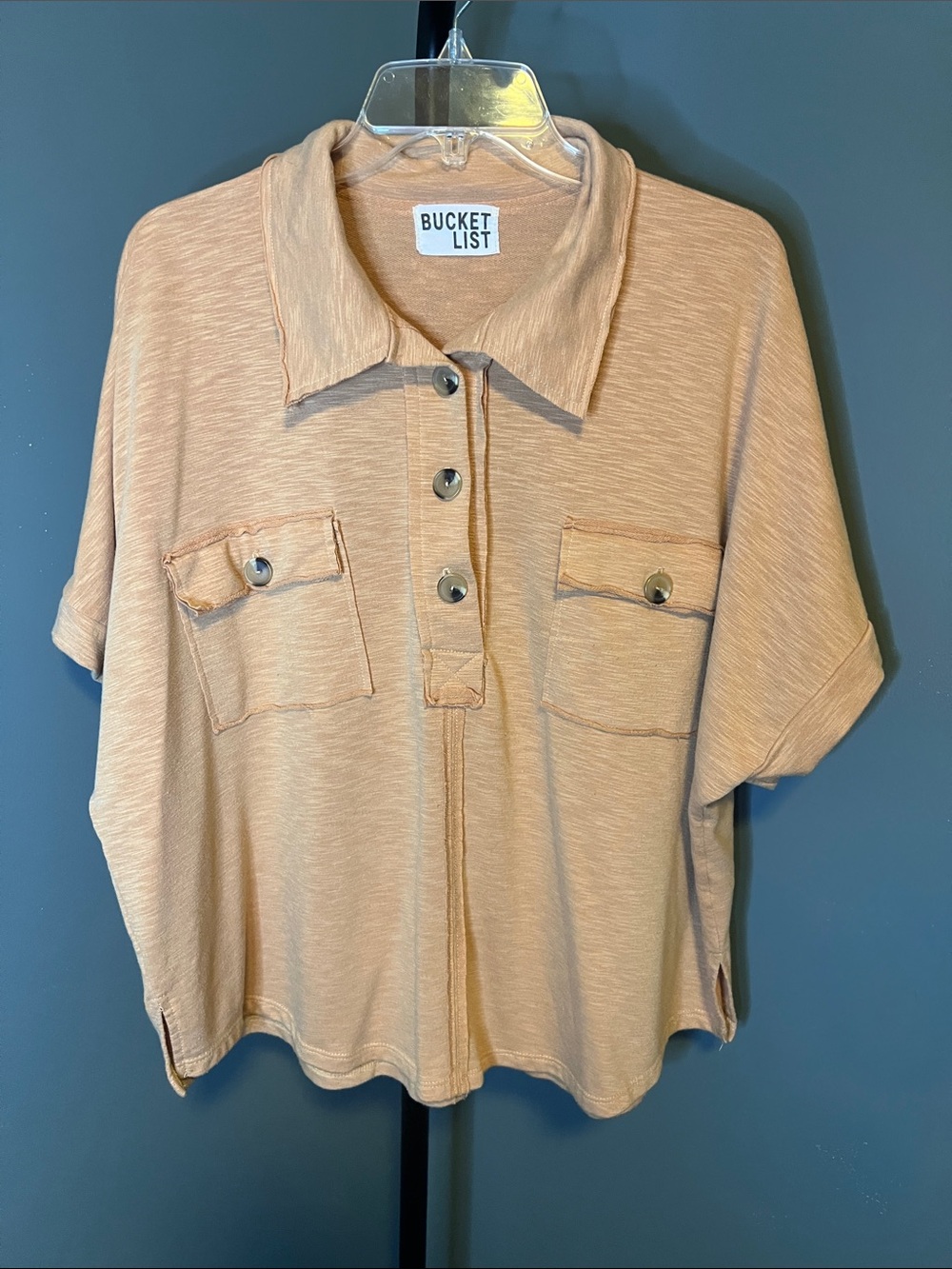 BUCKETLIST Tan Short-Sleeve Button-Up Shirt with Chest Pockets